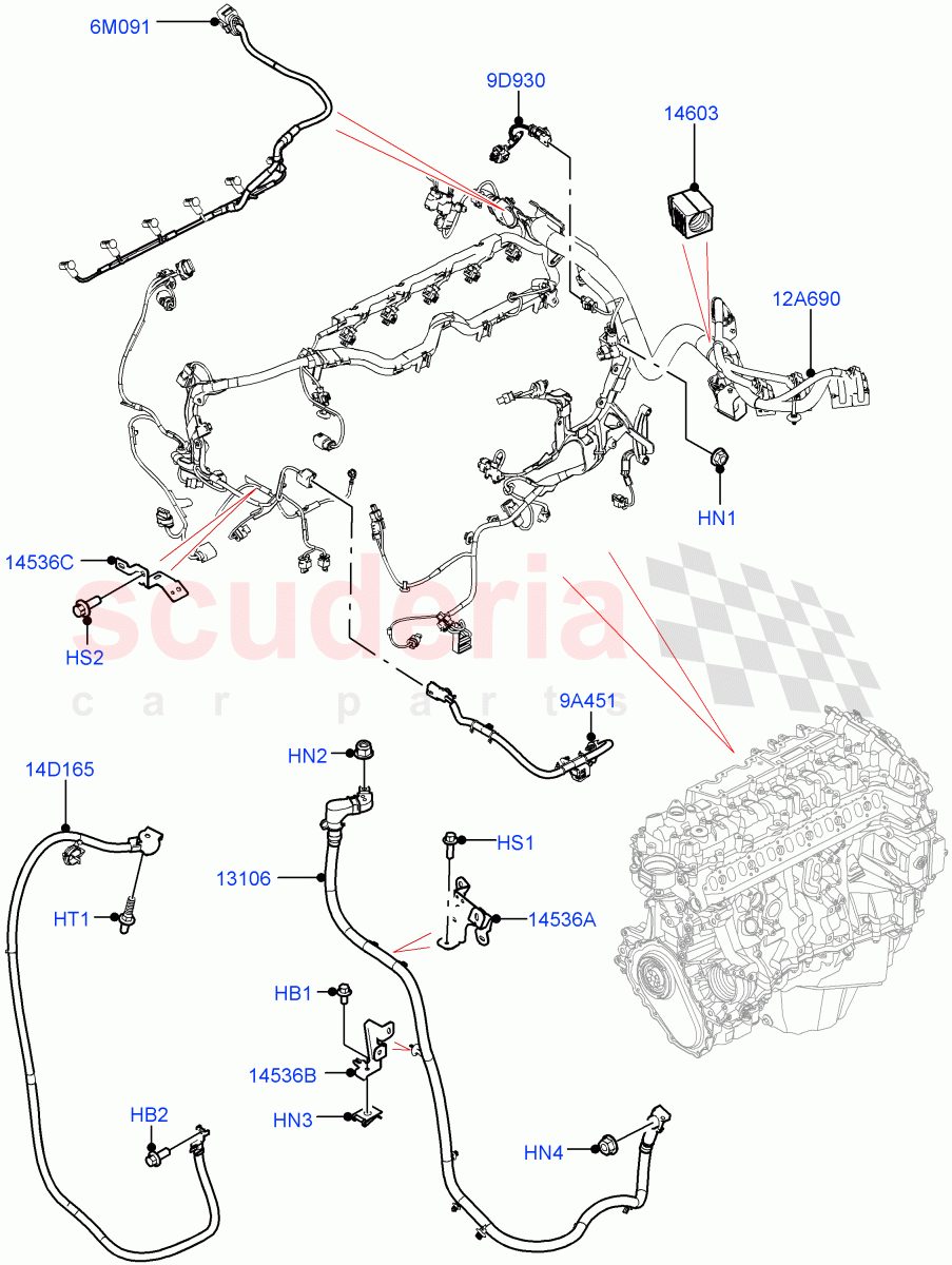 Engine Harness (Nitra Plant Build) (3.0L AJ20D6 Diesel High, Electric Engine Battery-MHEV) ((V) FROMM2000001) of Land Rover Land Rover Defender (2020+) [2.0 Turbo Diesel]