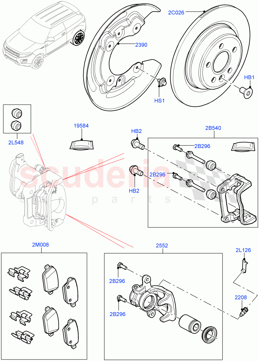 Rear Brake Discs And Calipers(Halewood (UK))((V)TOFH999999) of Land Rover Land Rover Range Rover Evoque (2012-2018) [2.2 Single Turbo Diesel]