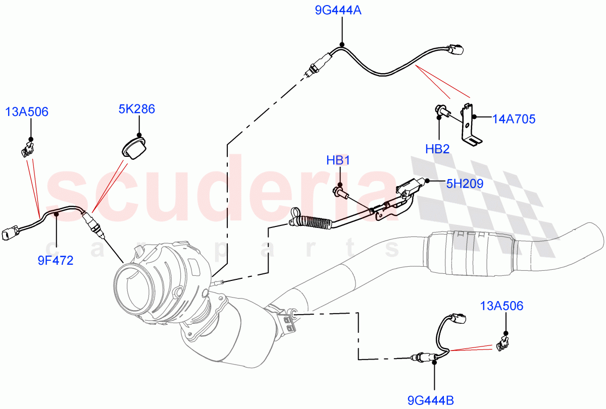 Exhaust Sensors And Modules (Nitra Plant Build) (3.0L AJ20P6 Petrol High, China N6B (Petrol) - Compliance, EU6D - Final (Petrol) Emission, Beijing 6 Petrol Emission) of Land Rover Land Rover Defender (2020+) [3.0 I6 Turbo Petrol AJ20P6]
