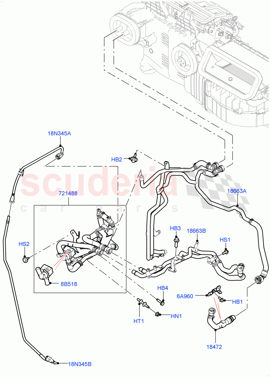 Heater Hoses (Solihull Plant Build) (2.0L I4 High DOHC AJ200 Petrol, With Ptc Heater, Premium Air Conditioning-Front/Rear, Less Heater) ((V) FROMKA000001) of Land Rover Land Rover Discovery 5 (2017+) [3.0 I6 Turbo Diesel AJ20D6]