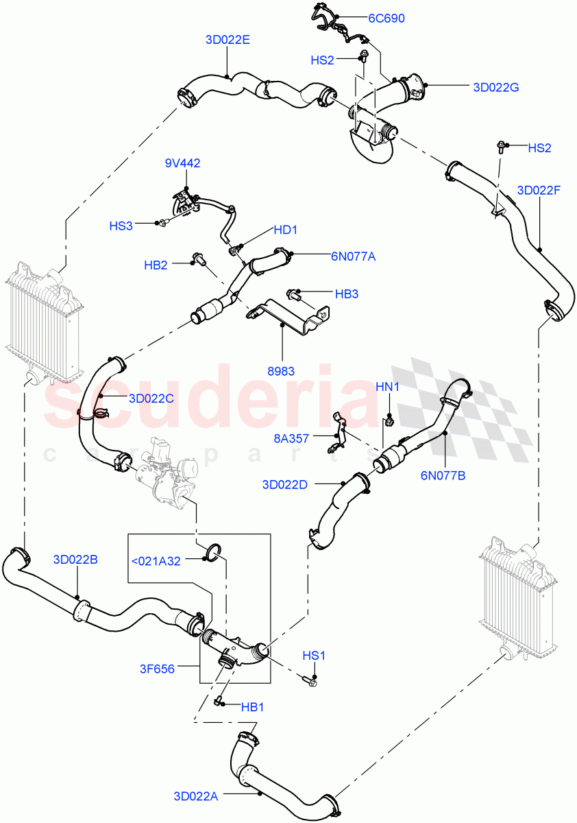 Intercooler/Air Ducts And Hoses (Air Ducts And Hoses) (3.0L 24V DOHC V6 TC Diesel, 3.0 V6 Diesel Electric Hybrid Eng, 3.0L 24V V6 Turbo Diesel Std Flow) of Land Rover Land Rover Range Rover (2012-2021) [3.0 Diesel 24V DOHC TC]