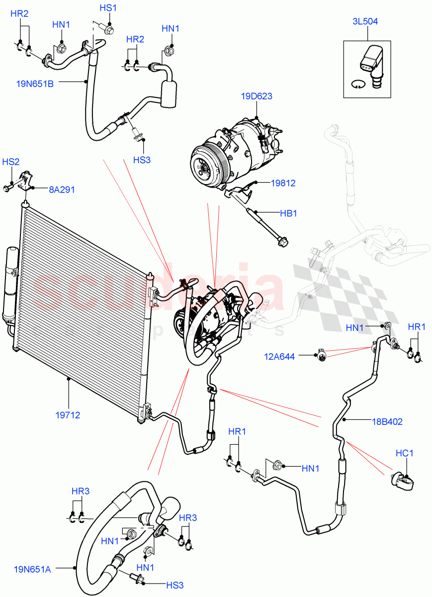 Air Conditioning Condensr/Compressr (Solihull Plant Build, Front) (3.0L DOHC GDI SC V6 PETROL) ((V) FROMHA000001) of Land Rover Land Rover Discovery 5 (2017+) [2.0 Turbo Diesel]