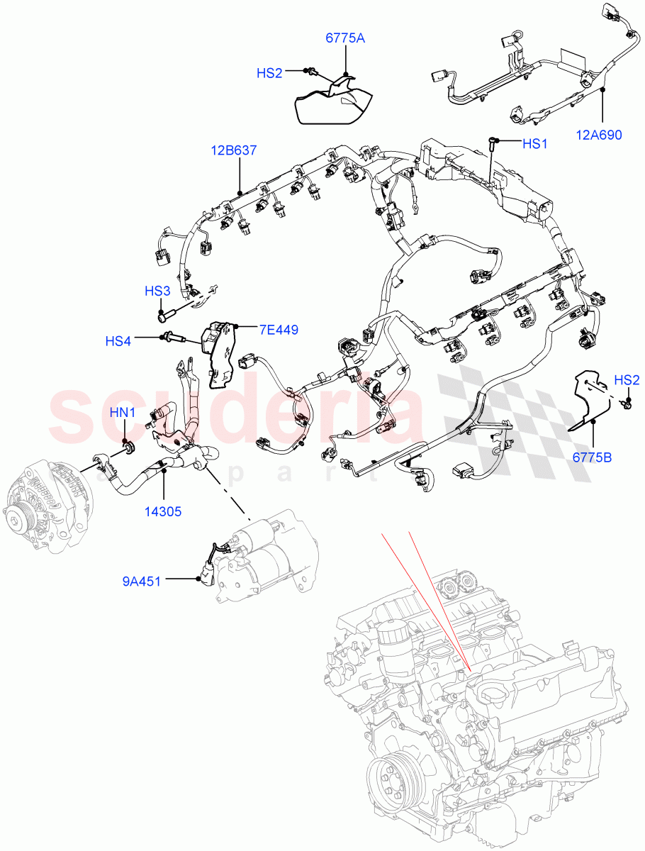 Electrical Wiring - Engine And Dash(5.0L P AJ133 DOHC CDA S/C Enhanced,5.0 Petrol AJ133 DOHC CDA)((V)FROMJA000001) of Land Rover Land Rover Range Rover Sport (2014+) [2.0 Turbo Petrol GTDI]