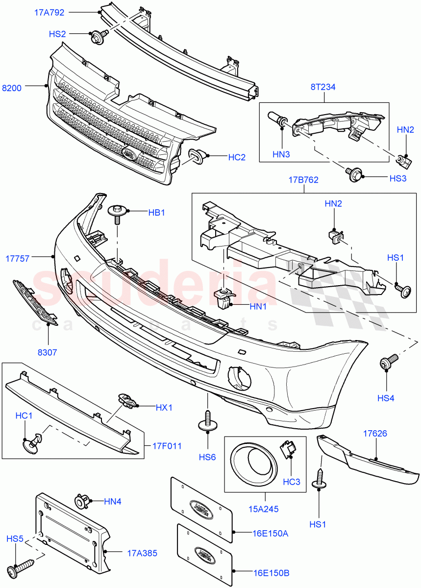 Radiator Grille And Front Bumper((V)TO9A999999) of Land Rover Land Rover Range Rover Sport (2005-2009) [3.6 V8 32V DOHC EFI Diesel]