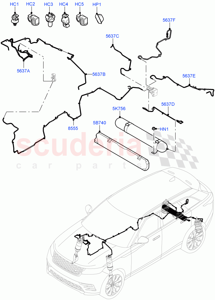 Air Suspension Compressor And Lines(With Four Corner Air Suspension)((V)FROMMA000001) of Land Rover Land Rover Range Rover Velar (2017+) [5.0 OHC SGDI SC V8 Petrol]