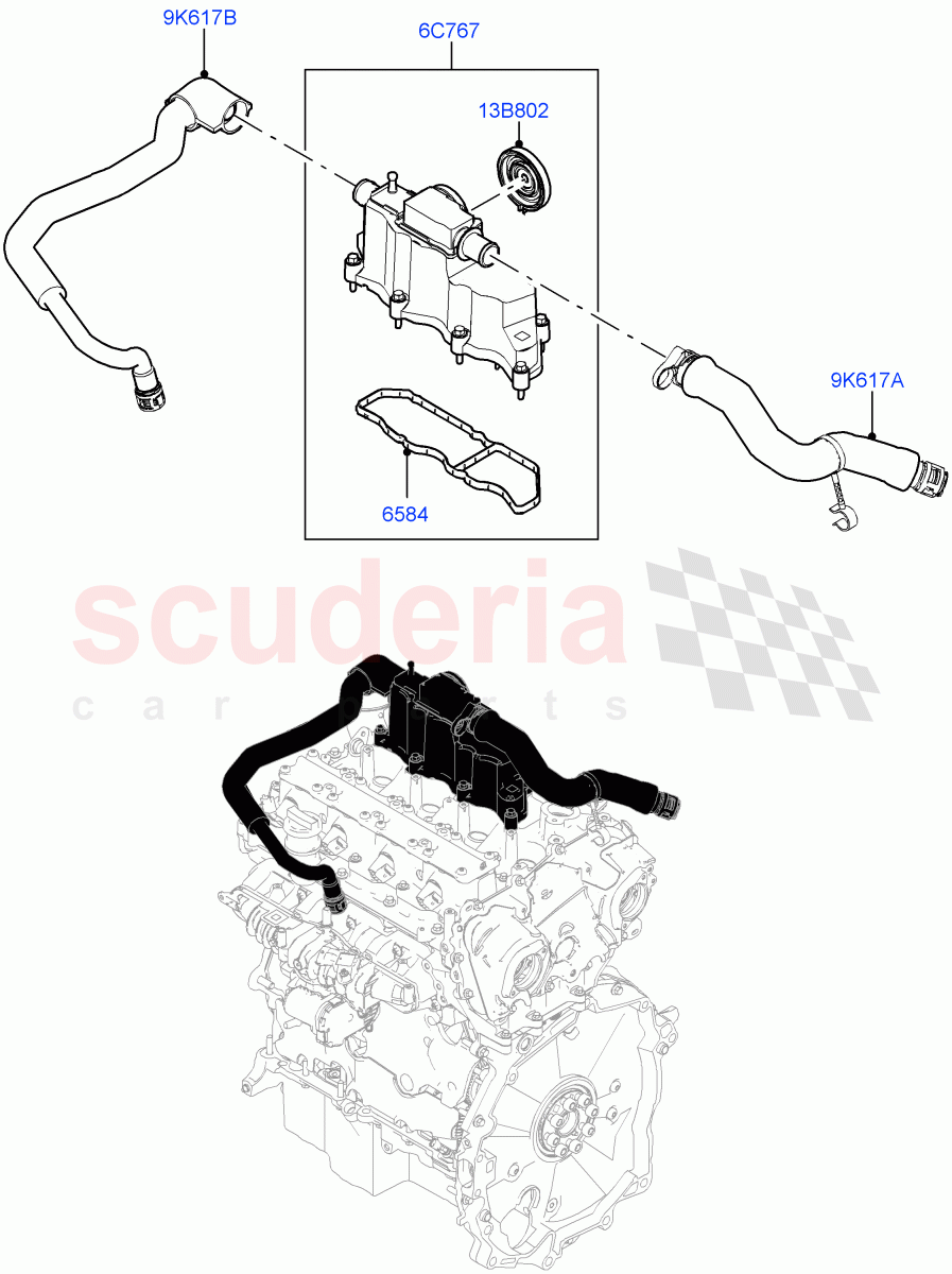 Emission Control - Crankcase(2.0L I4 Mid AJ200 Petrol E100,Itatiaia (Brazil),2.0L I4 Mid DOHC AJ200 Petrol)((V)FROMJT000001) of Land Rover Land Rover Range Rover Evoque (2012-2018) [2.0 Turbo Petrol AJ200P]