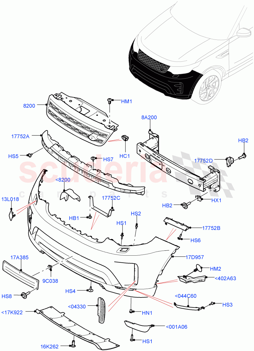 Radiator Grille And Front Bumper (Solihull Plant Build) (Non Sport/Dynamic) ((V) FROMHA000001) of Land Rover Land Rover Discovery 5 (2017+) [2.0 Turbo Diesel]