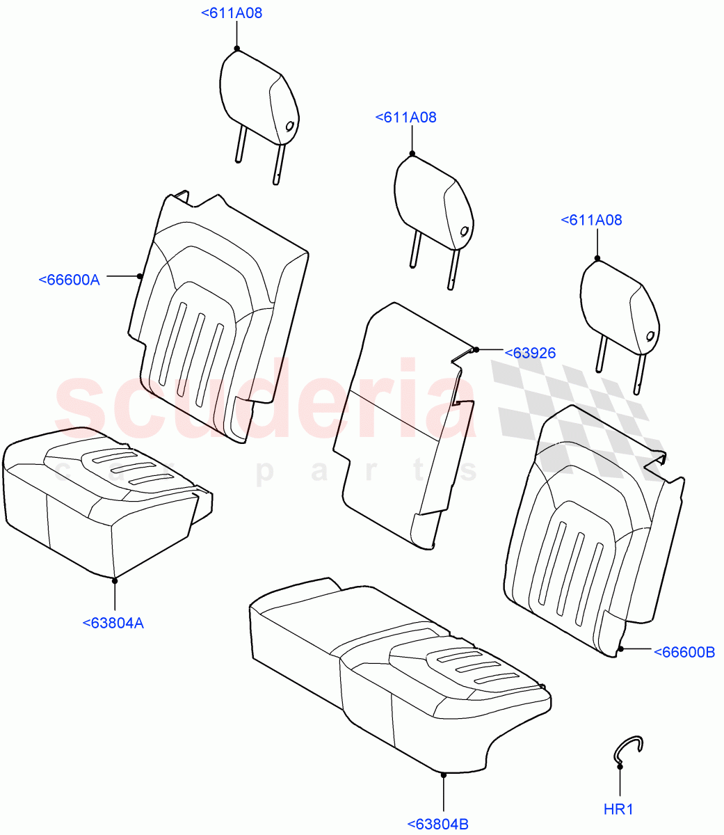 Rear Seat Covers(Standard Wheelbase,Grained Cloth,60/40 Load Through With Slide) of Land Rover Land Rover Defender (2020+) [2.0 Turbo Petrol AJ200P]