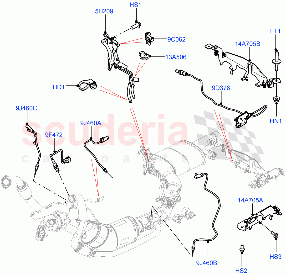 Exhaust Sensors And Modules (3.0 V6 D Gen2 Twin Turbo, EU6 + DPF Emissions) ((V) FROMFA000001) of Land Rover Land Rover Range Rover Sport (2014+) [3.0 Diesel 24V DOHC TC]
