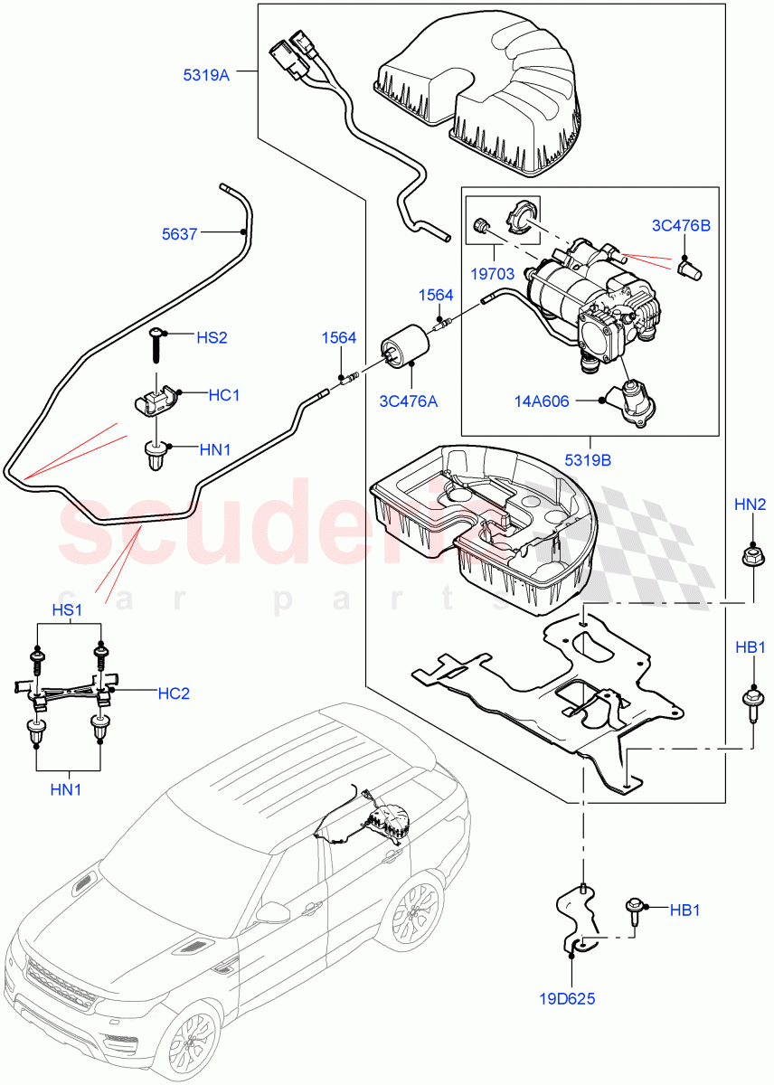 Air Suspension Compressor And Lines(Compressor Assy)(With 7 Seat Configuration)((V)TOHA999999) of Land Rover Land Rover Range Rover Sport (2014+) [5.0 OHC SGDI SC V8 Petrol]