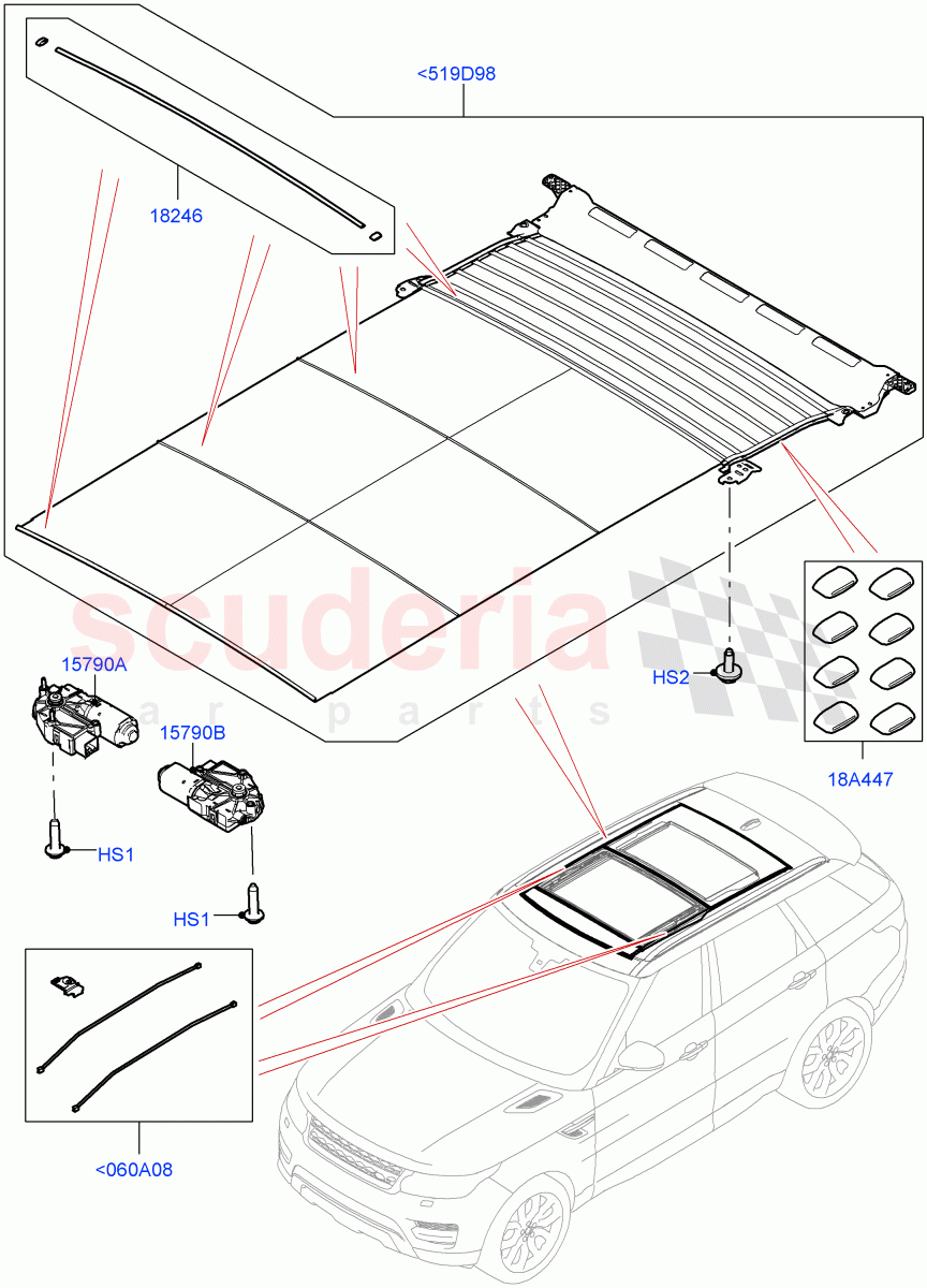 Sliding Roof Mechanism And Controls(Sun Blinds)(With Roof Conversion-Panorama Power) of Land Rover Land Rover Range Rover Sport (2014+) [3.0 I6 Turbo Petrol AJ20P6]