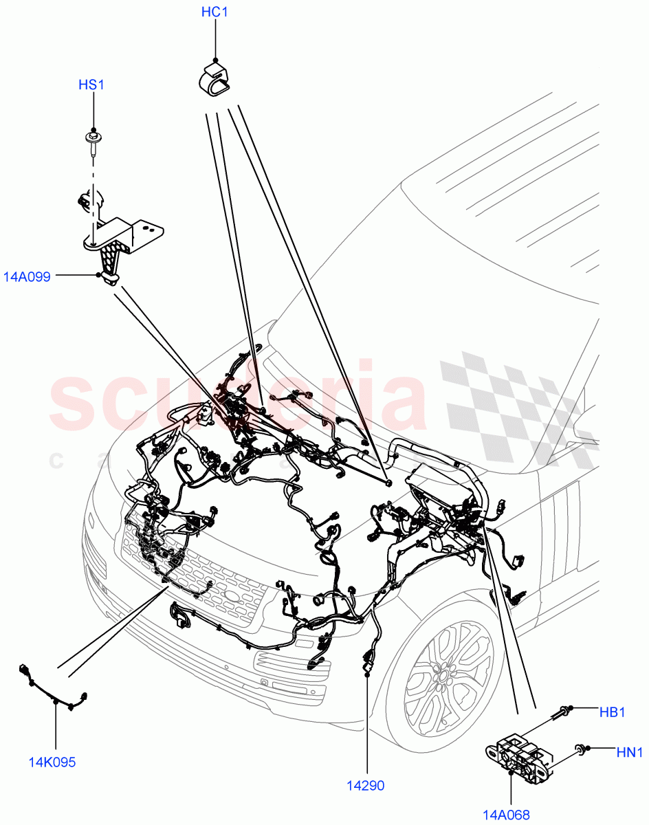 Electrical Wiring - Engine And Dash (Engine Compartment) ((V) FROMFA000001, (V) TOGA999999) of Land Rover Land Rover Range Rover (2012-2021) [4.4 DOHC Diesel V8 DITC]