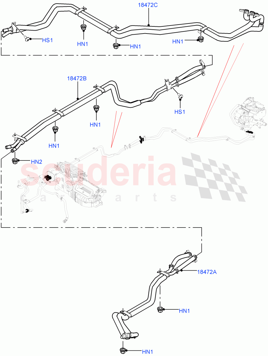 Heater Hoses (Nitra Plant Build) (2.0L I4 High DOHC AJ200 Petrol, 3.0L AJ20P6 Petrol High, 2.0L I4 DSL HIGH DOHC AJ200, 2.0L I4 DSL MID DOHC AJ200, 3.0L AJ20D6 Diesel High) ((V) FROMK2000001) of Land Rover Land Rover Discovery 5 (2017+) [3.0 Diesel 24V DOHC TC]
