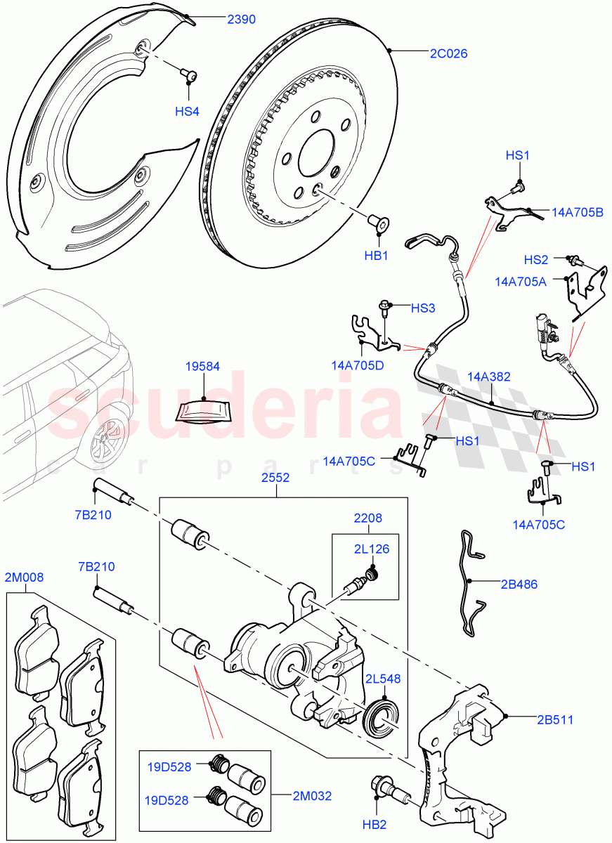 Rear Brake Discs And Calipers (Halewood (UK), Disc And Caliper Size-Frt 18/RR 17) of Land Rover Land Rover Range Rover Evoque (2019+) [1.5 I3 Turbo Petrol AJ20P3]