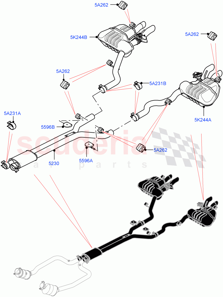 Rear Exhaust System(5.0L P AJ133 DOHC CDA S/C Enhanced)((V)FROMKA000001) of Land Rover Land Rover Range Rover Velar (2017+) [5.0 OHC SGDI SC V8 Petrol]