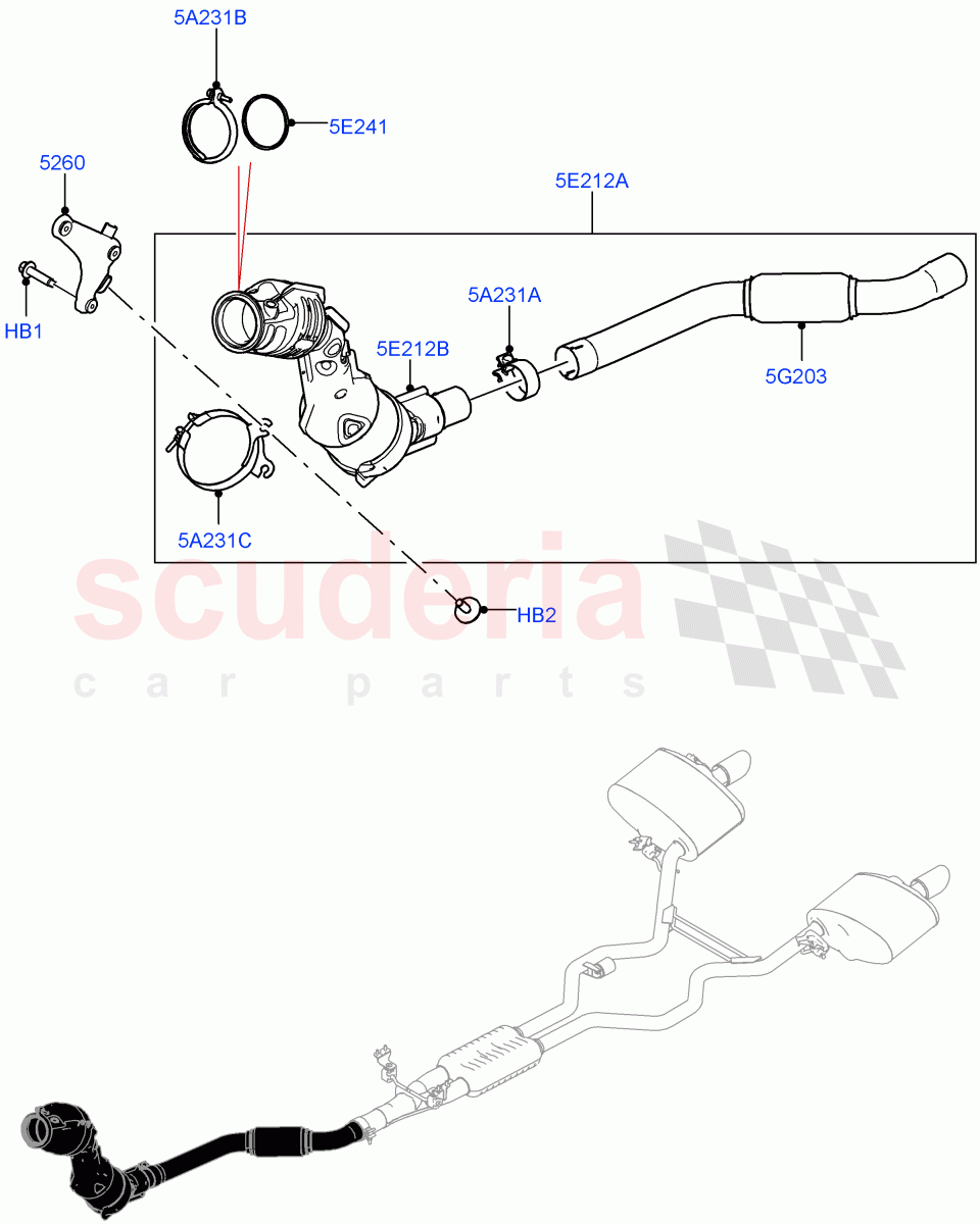 Front Exhaust System(Nitra Plant Build)(2.0L I4 High DOHC AJ200 Petrol,EU2,EU6 Emissions,Proconve L6 Emissions,2.0L AJ200P Hi PHEV,Stage V European Emissions)((V)FROMK2000001) of Land Rover Land Rover Defender (2020+) [2.0 Turbo Petrol AJ200P]