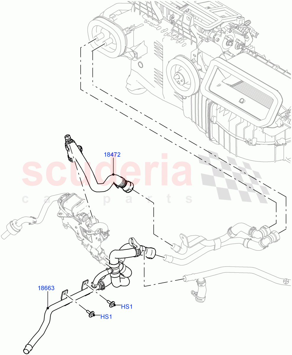 Heater Hoses(Solihull Plant Build)(3.0 V6 D Low MT ROW,With Fuel Fired Heater,Park Heating With Remote Control,3.0 V6 D Gen2 Mono Turbo,With Park Heating)((V)FROMJA000001,(V)TOJA999999) of Land Rover Land Rover Discovery 5 (2017+) [2.0 Turbo Petrol AJ200P]