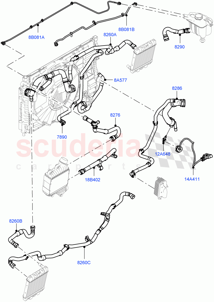 Cooling System Pipes And Hoses (2.0L AJ20P4 Petrol High PTA, Halewood (UK), Extra High Engine Cooling, Less Active Tranmission Warming) of Land Rover Land Rover Discovery Sport (2015+) [2.0 Turbo Petrol AJ200P]