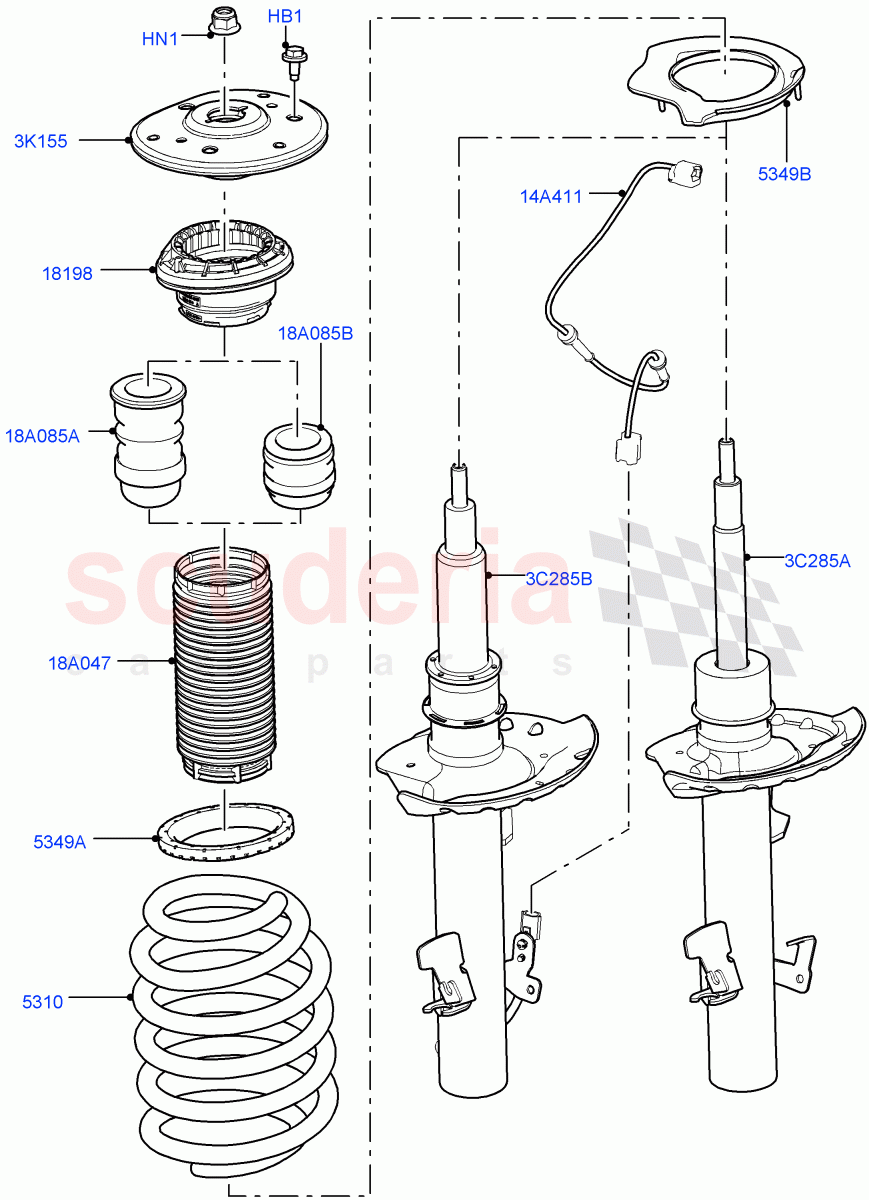 Front Suspension Struts And Springs (Halewood (UK)) ((V) TOKH999999) of Land Rover Land Rover Discovery Sport (2015+) [2.0 Turbo Petrol AJ200P]