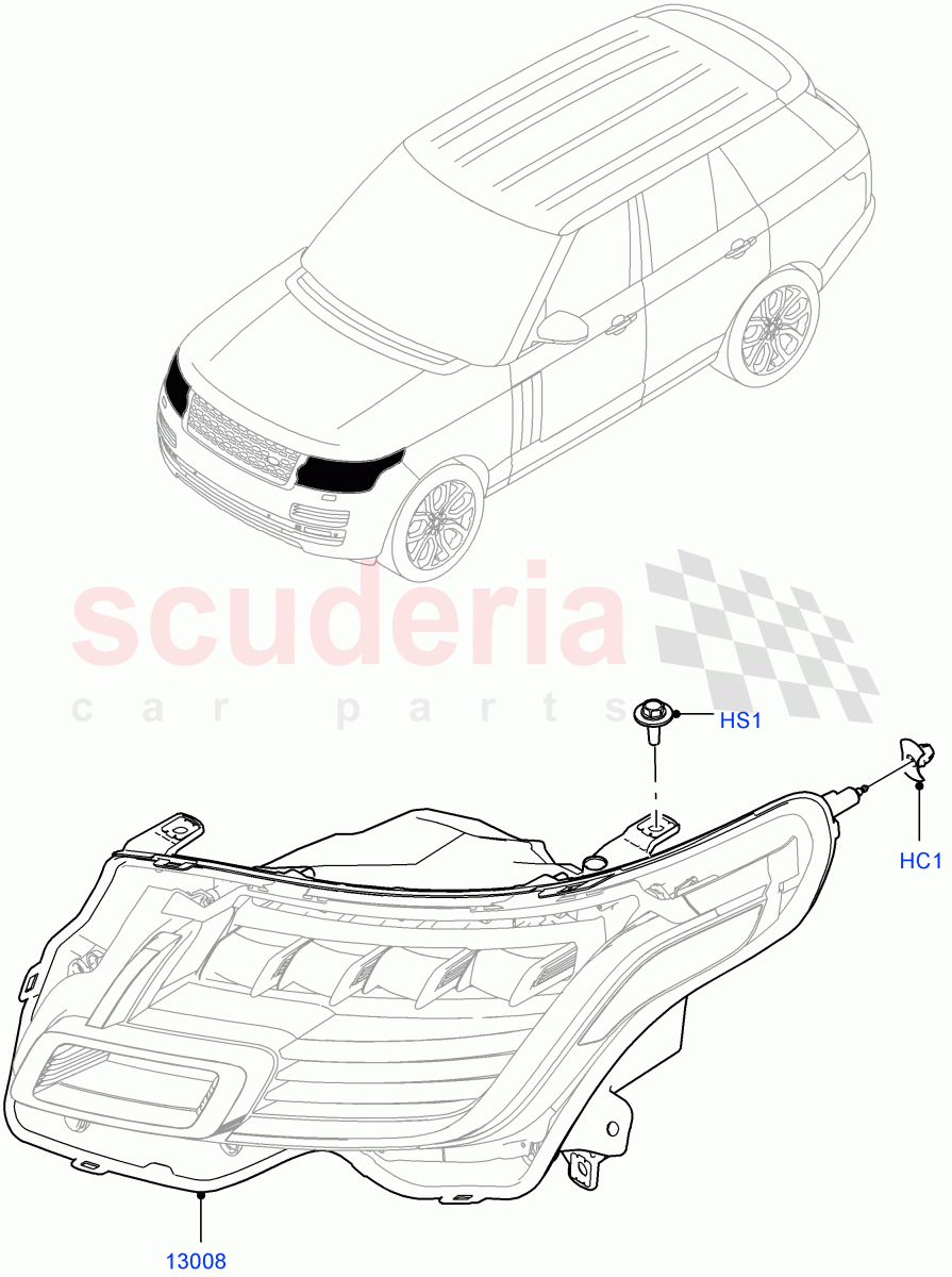 Headlamps And Front Flasher Lamps (Version - Core, Non SVR) ((V) FROMJA000001) of Land Rover Land Rover Range Rover Sport (2014+) [3.0 Diesel 24V DOHC TC]