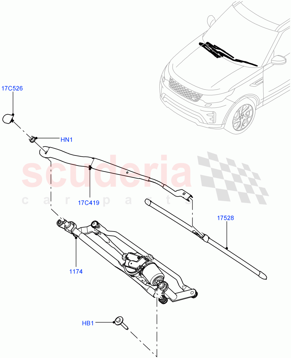 Windscreen Wiper (Solihull Plant Build) ((V) FROMHA000001) of Land Rover Land Rover Discovery 5 (2017+) [3.0 I6 Turbo Petrol AJ20P6]