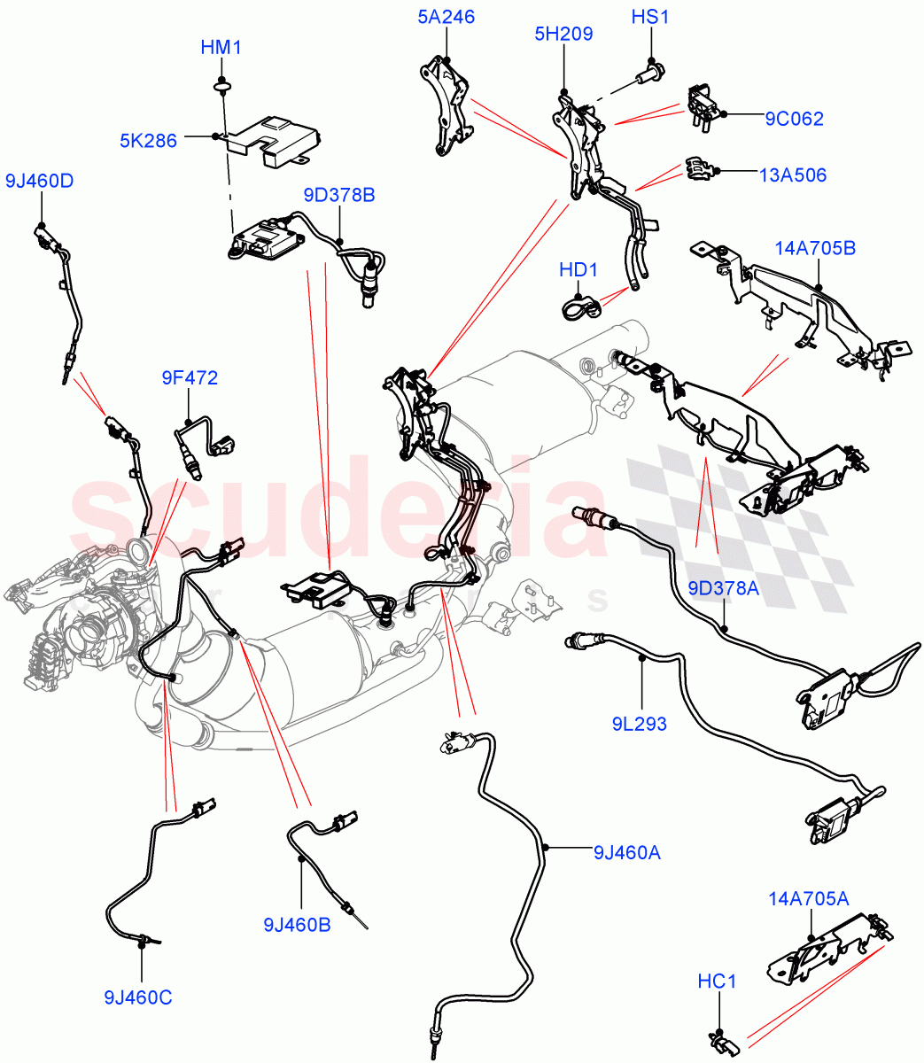Exhaust Sensors And Modules (Nitra Plant Build) (3.0 V6 Diesel, EU6 + DPF Emissions, LEV 160) ((V) FROMK2000001) of Land Rover Land Rover Discovery 5 (2017+) [3.0 Diesel 24V DOHC TC]
