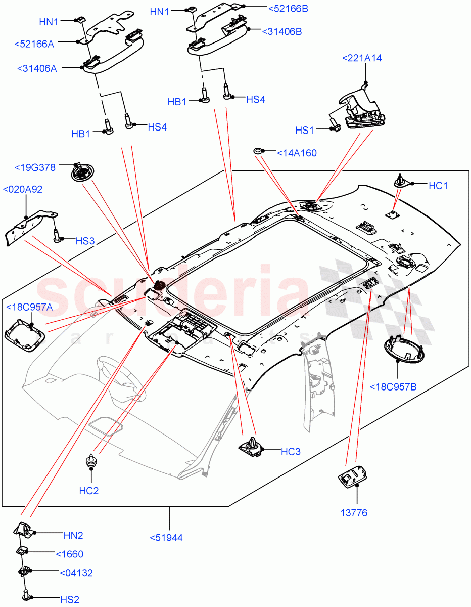 Headlining And Sun Visors (With Roof Conversion-Panorama Roof, With Roof Conversion-Panorama Power) of Land Rover Land Rover Range Rover Velar (2017+) [3.0 Diesel 24V DOHC TC]