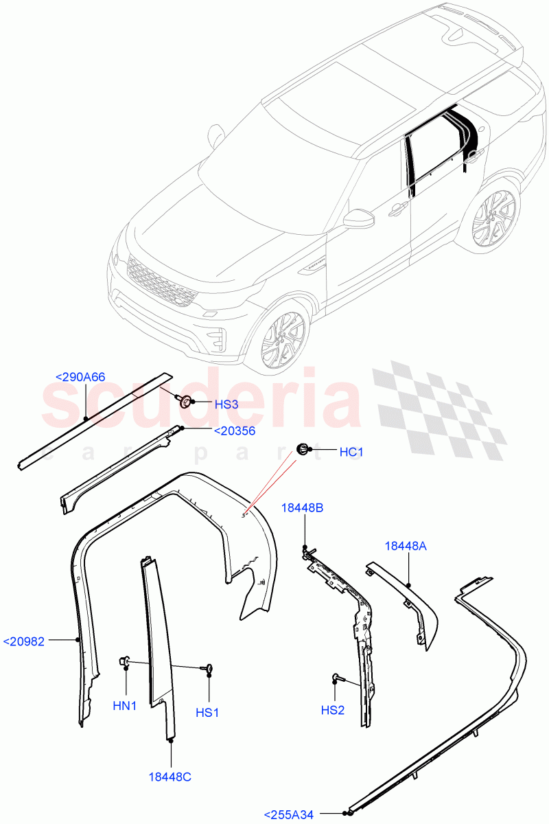 Rear Doors, Hinges & Weatherstrips (Nitra Plant Build) ((V) FROMK2000001) of Land Rover Land Rover Discovery 5 (2017+) [3.0 I6 Turbo Diesel AJ20D6]