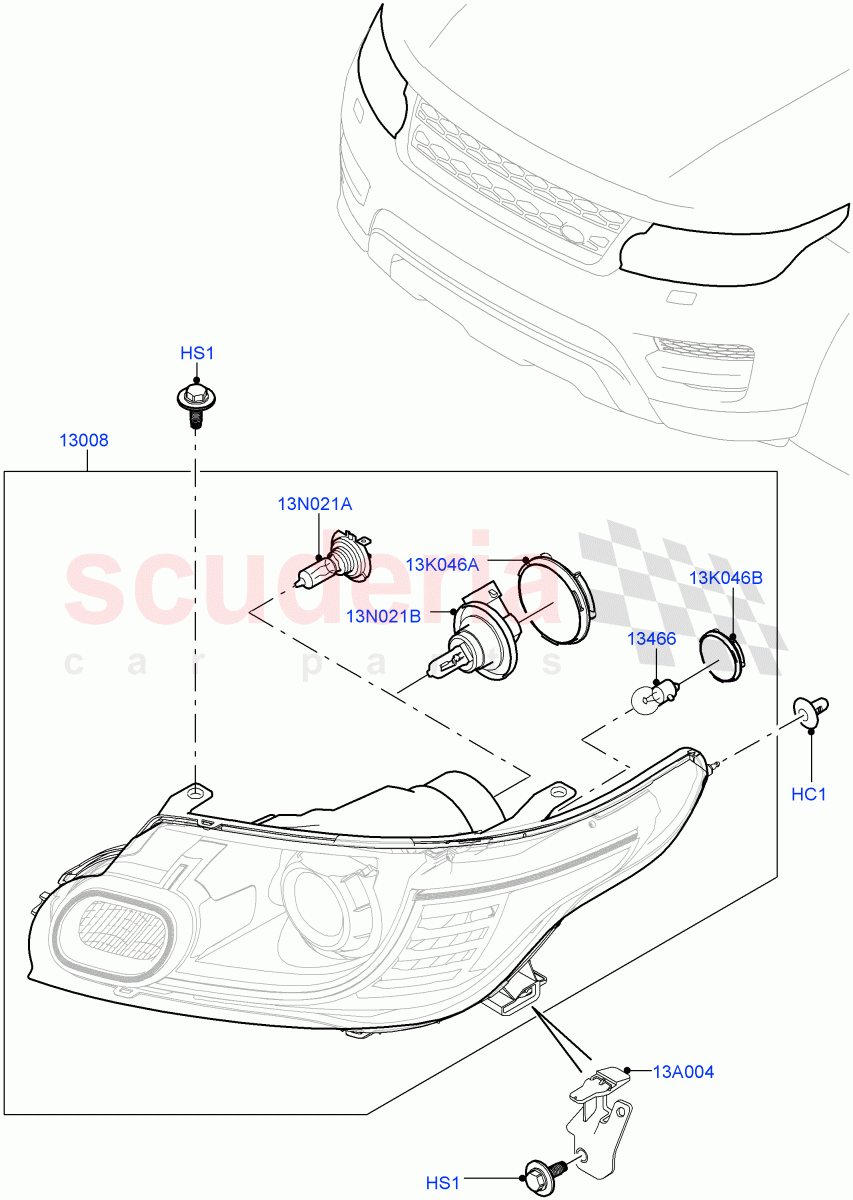 Headlamps And Front Flasher Lamps(With Halogen Headlamp)((V)TOGA999999) of Land Rover Land Rover Range Rover Sport (2014+) [3.0 Diesel 24V DOHC TC]