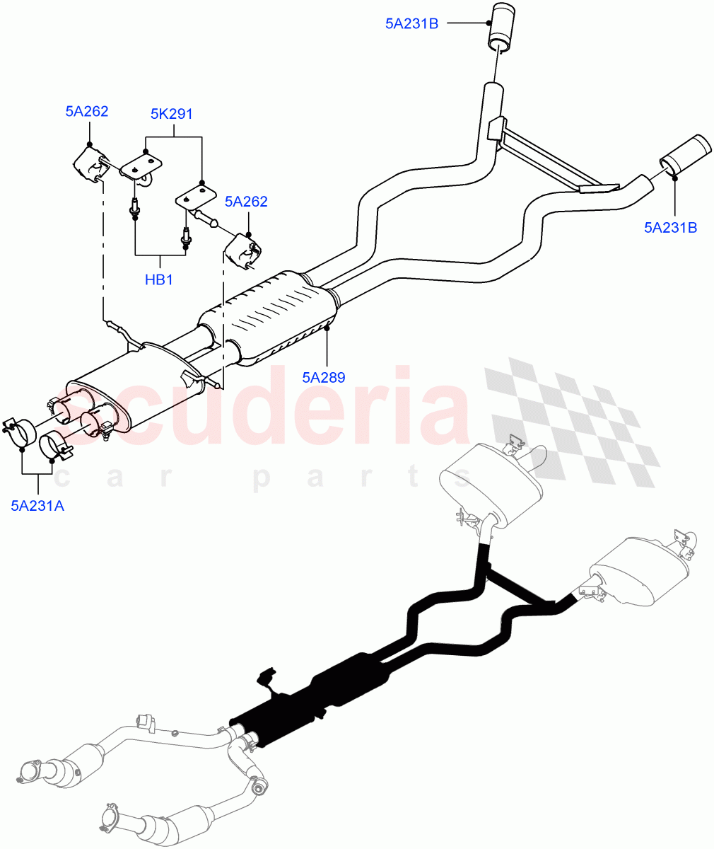 Exhaust System(Middle Section)(3.0L DOHC GDI SC V6 PETROL)((V)FROMEA309010,(V)TOHA999999) of Land Rover Land Rover Range Rover Sport (2014+) [3.0 DOHC GDI SC V6 Petrol]