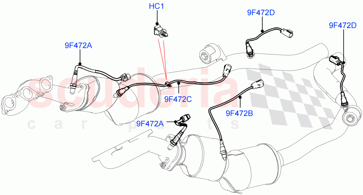 Exhaust Sensors And Modules(Nitra Plant Build)(3.0L DOHC GDI SC V6 PETROL,EU2,EU6 Emissions,Proconve L6 Emissions,SULEV Requirements)((V)FROMK2000001) of Land Rover Land Rover Discovery 5 (2017+) [3.0 DOHC GDI SC V6 Petrol]