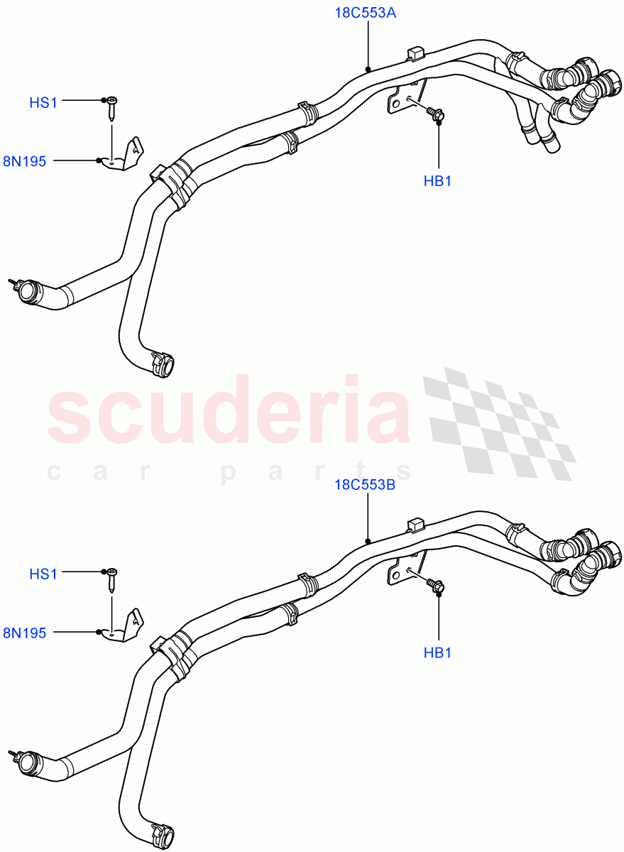 Heater Hoses(Front)(Cologne V6 4.0 EFI (SOHC))((V)FROMAA000001) of Land Rover Land Rover Discovery 4 (2010-2016) [3.0 DOHC GDI SC V6 Petrol]