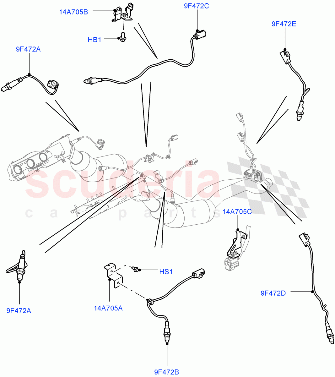 Exhaust System (Exhaust System Sensors) (3.0L DOHC GDI SC V6 PETROL) ((V) FROMEA000001) of Land Rover Land Rover Discovery 4 (2010-2016) [3.0 DOHC GDI SC V6 Petrol]